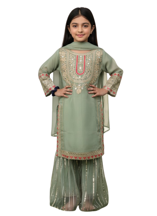 Mint Green Chiffon Kids Sharara Suit – Pishta Elegance Australia