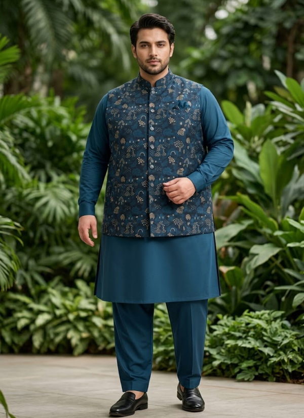 Men's Big Size Silk Kurta Pyjama with Jacquard Koti | Premium Indian Fashion Australia