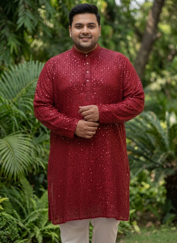 Plus Size Men's Lucknowi Kurta Pyjama Set | Indian Festive Wear for Men Australia