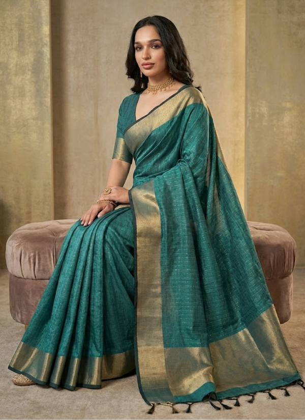 Teal Green Banarasi Silk Saree with Zari Weaving, Border & Pallu + Blouse Piece Australia
