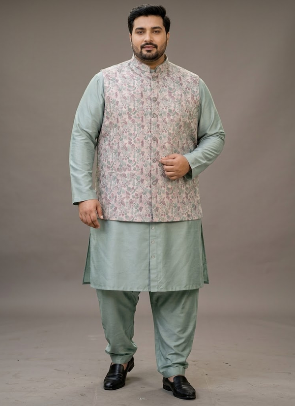 Men's Big Size Silk Kurta Pyjama with Jacquard Koti | Indian Ethnic Wear Online Australia