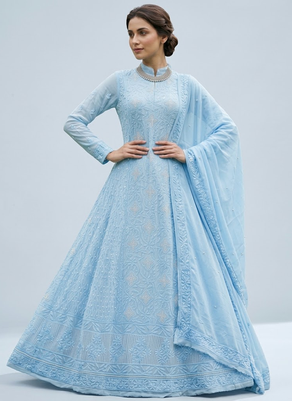 Sky Blue Pearl Chikankari Viscose Suit Set – Gleemium Fashion Australia