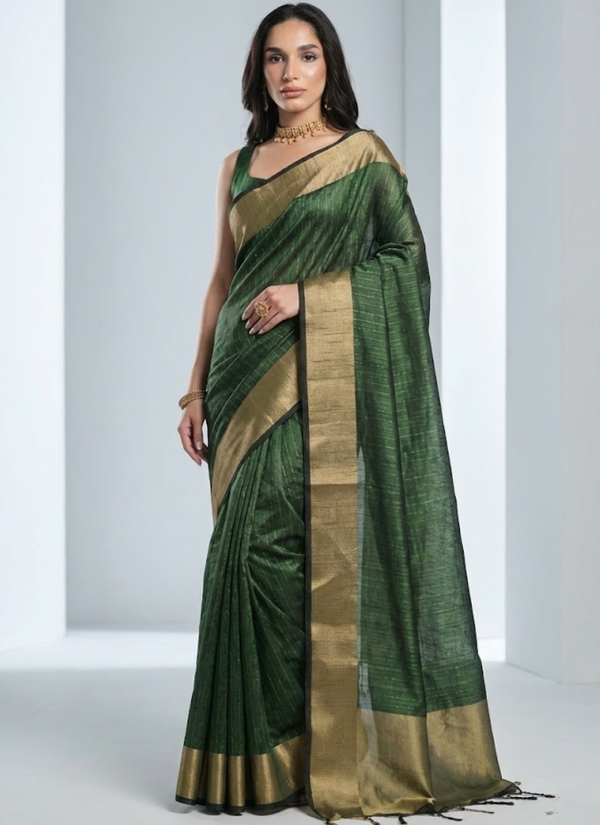 Emerald Green Banarasi Silk Saree with Zari Weaving, Border & Pallu + Blouse Piece Australia