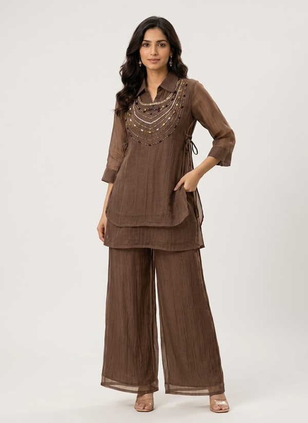 Brown Premium Salsa Tissue Co‑ord Set – Gleemium Fashion Australia (view 4)