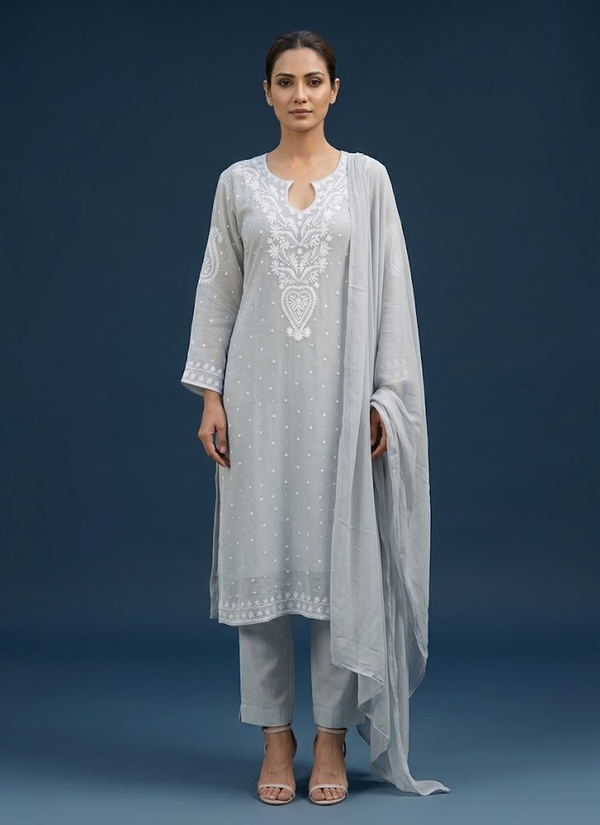 Mul Chanderi Chikankari Suit Set – Gleemium Fashion Australia