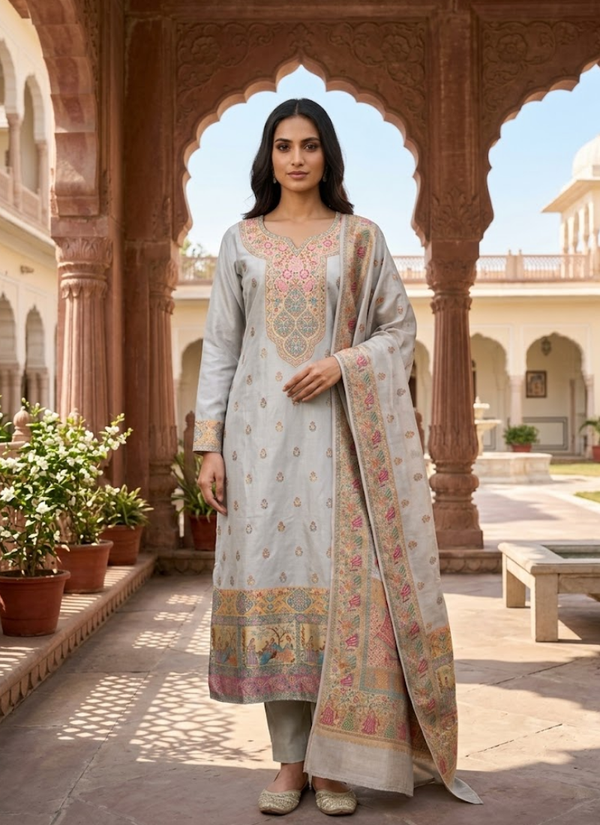 Pure Kani Silk Salwar Suit – Handwoven Rich Work | Artisan Indian Ethnic Fashion