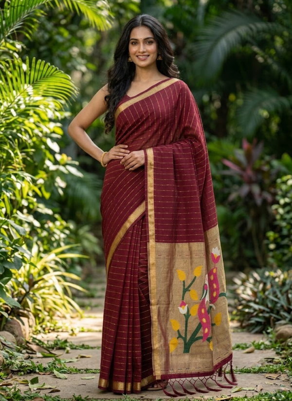 Cotton Paithani Saree – Zari Buttis & Pallu with Blouse, party wear designer sarees Australia