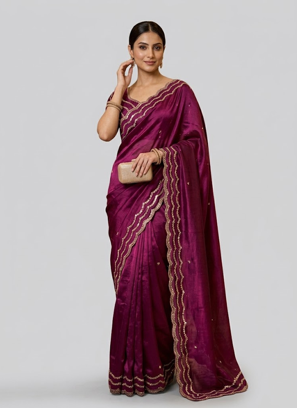 Pure Fandy Satin Silk Saree with Rose Gold Beadwork | Indian Saree Online Australia