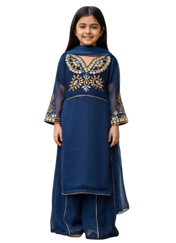 Teal Blue Chiffon Kids Sharara Suit – Festive Flair Australia