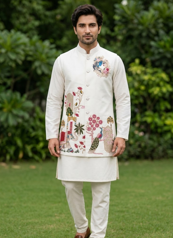Indian Men’s Koti Set | Malai Satin Wedding & Festive Wear Australia