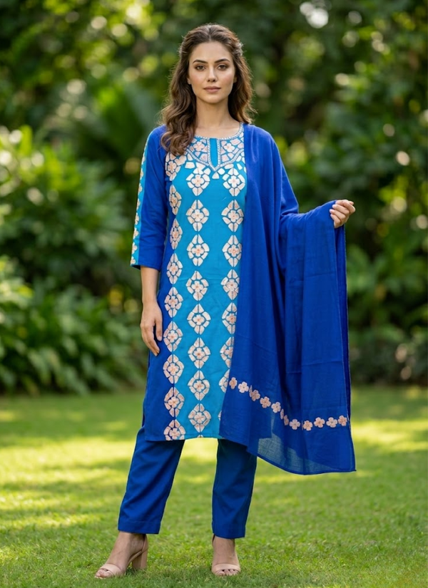 Blue Pashmina Suit – Thread Embroidery Australia