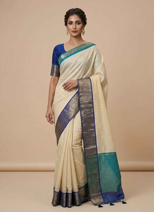 Silk Saree with Banarasi Katan Border & Blouse Piece | Classic Banarasi Silk Saree Australia