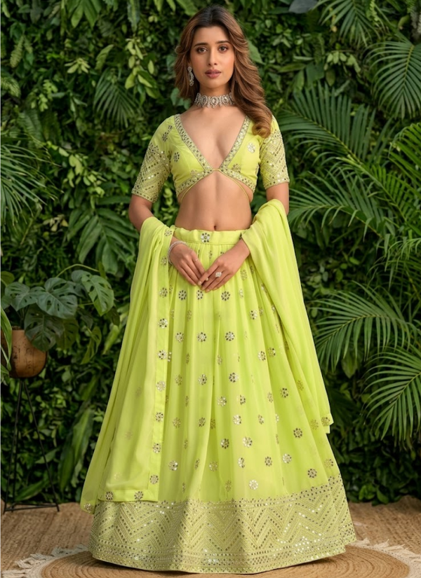 Georgette Lehenga Set – Zari & Sequins Embroidery with Blouse & Dupatta, Indian designer lehenga online Australia
