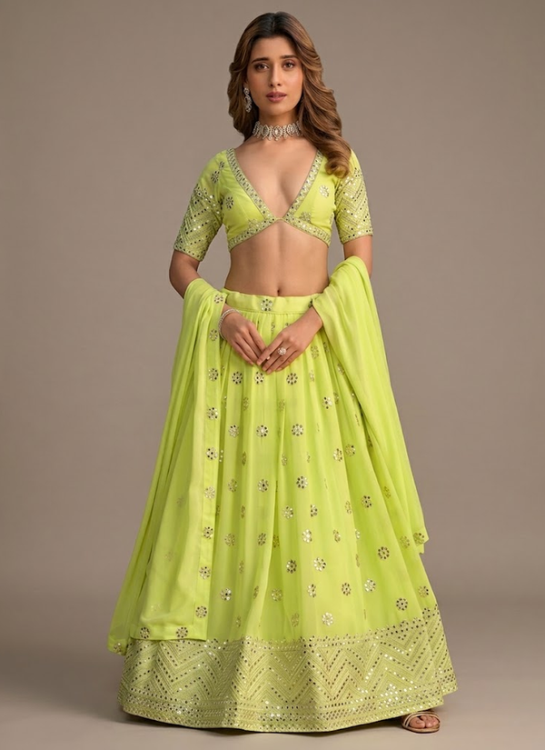 Georgette Lehenga Set – Zari & Sequins Embroidery with Blouse & Dupatta, Indian designer lehenga online Australia