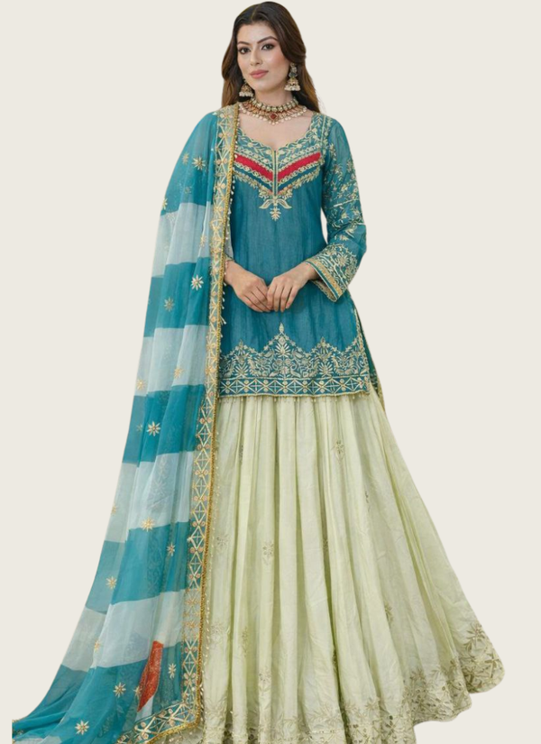 Crunchy Silk Sharara Suit with Heavy Sequins Embroidery + Dupatta Australia