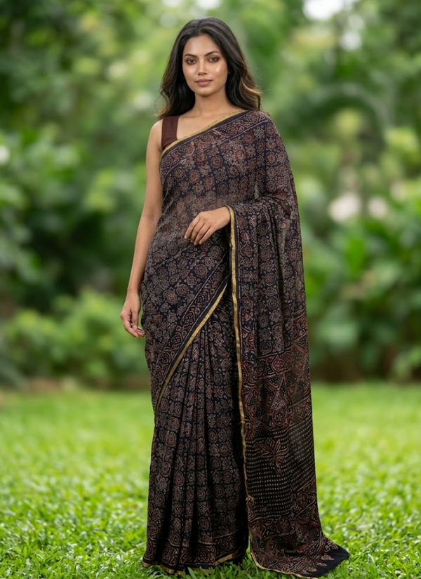 Deep Navy Blue Vegetable Chiffon Saree – Floral Print with Blouse, party wear designer chiffon
sarees Australia