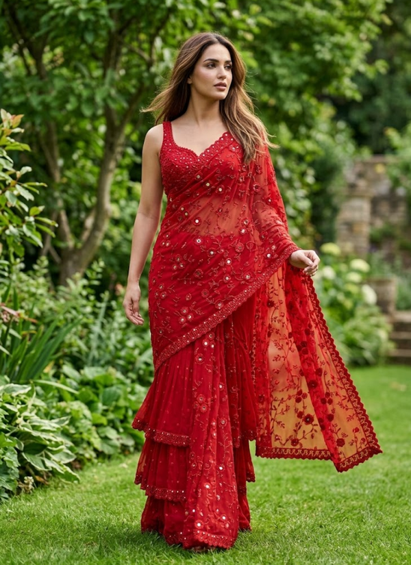 Ruffle Georgette Saree , women saree coleection in australia