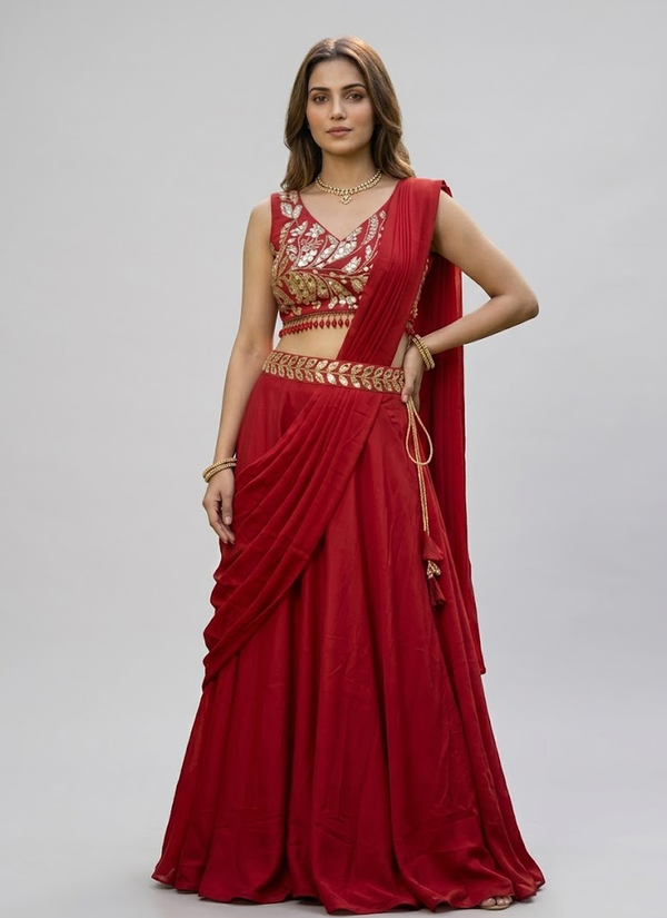 Designer Crape Silk Lehenga Saree – Embroidery Sequence Work, Ready wear saree australia