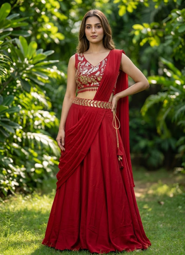 Designer Crape Silk Lehenga Saree – Embroidery Sequence Work, Ready wear saree australia