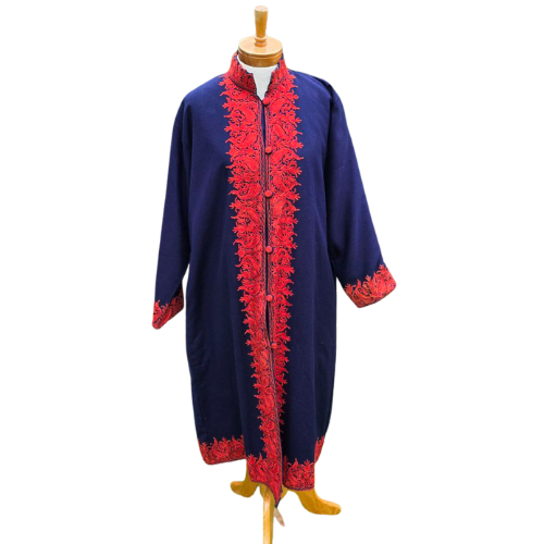 Navy Blue Kashmiri Long Coat for Women – Pashmina Wool With Embroidery Australia