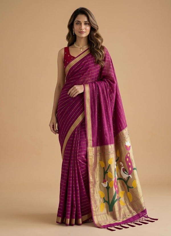 Cotton Paithani Saree – Zari Buttis & Pallu with Blouse, premium Bollywood sarees Australia