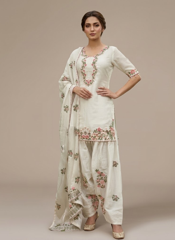 Heavy Fendy Silk Suit Set – Embroidery & Lace with Palazzo & Dupatta, Indian girls salwar in Australia