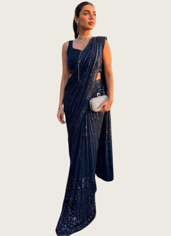 Georgette Saree with Sequins & Japan Satin Blouse Fabric (Unstitched) Australia