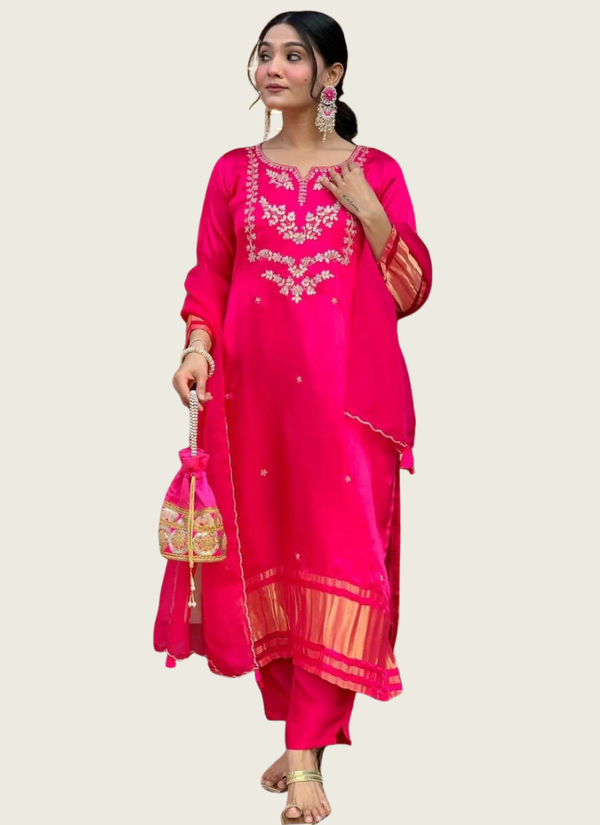 Viscose Silk Punjabi Suit with Embroidered Dupatta Elegance Australia
