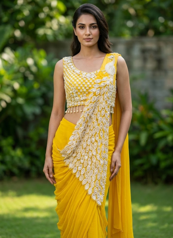 Georgette Saree – Embroidery Sequence Work, Ready to Wear