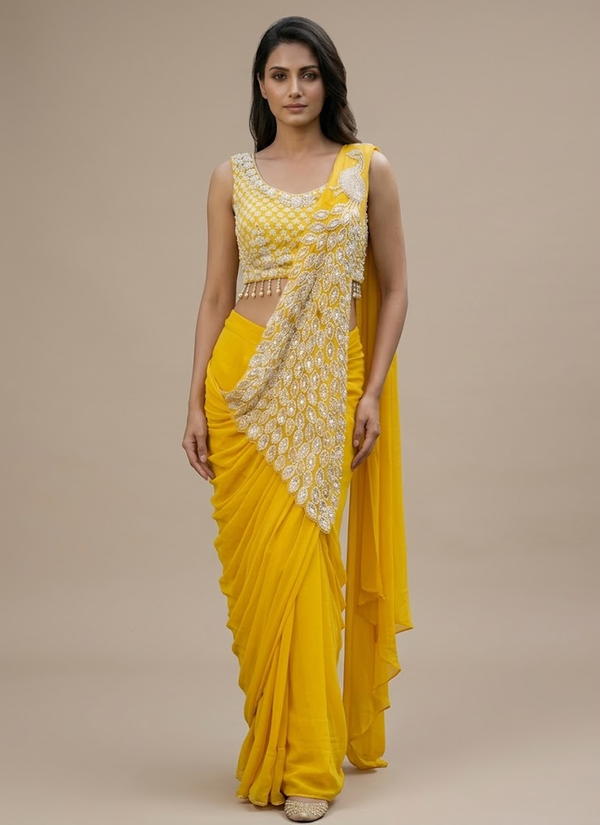 Georgette Saree – Embroidery Sequence Work, Ready to Wear