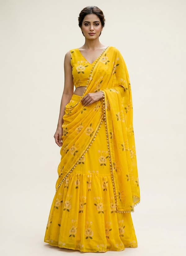 Soft Georgette Lehenga Saree – Digital Print, Ready to Wear, Ready made saree Melbourne