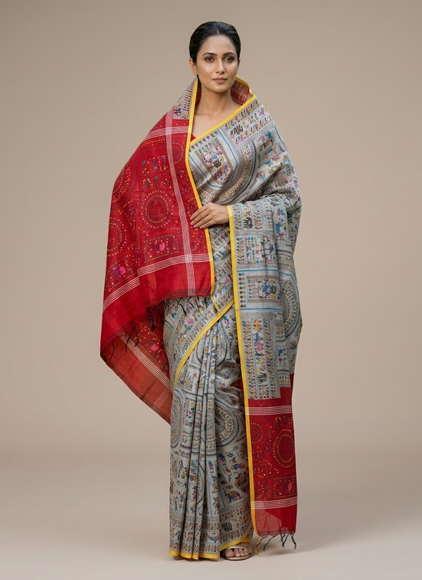 Madhubani Print Saree with Blouse Piece, Indian Saree Fashion Australia
