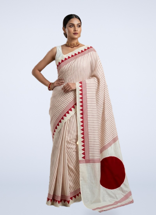 Gaji Silk Saree – White & Red Combination with Blouse Piece, Traditional Indian Fashion