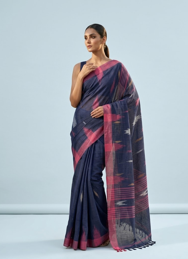 Semi-Pure Manipuri Saree – Navy Blue Traditional Elegance, Modern Traditional Indian Saree