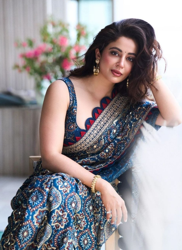 Ajrak Printed Silk Saree – Digital Print, Mirror & Sequins Handwork with Satin Blouse, party wear designer sarees Australia
