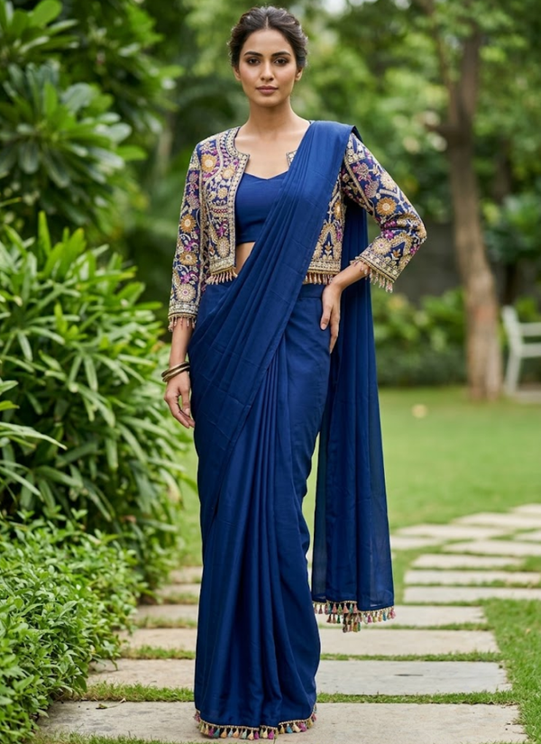 Chinnon Silk Drape Saree – Embroidery Sequence Work, Luxury saree collection Australia