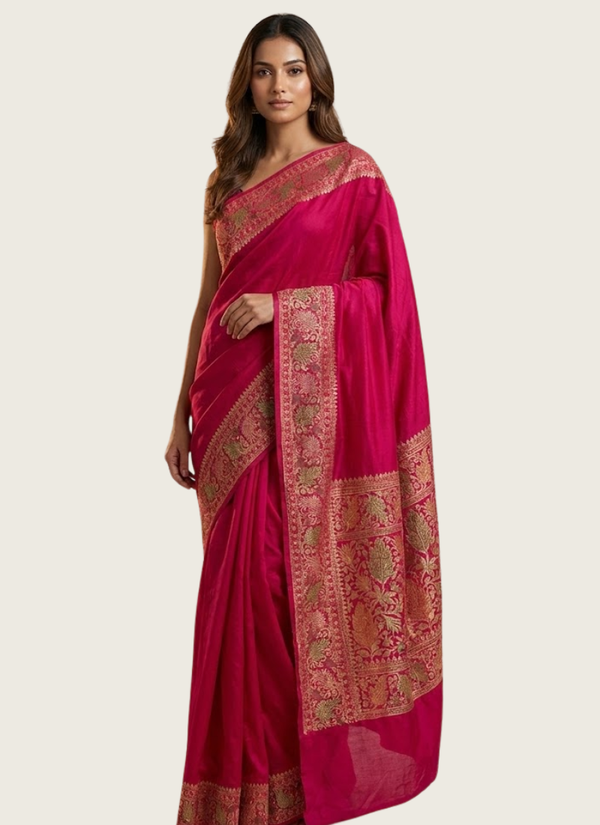 Magenta Color Banarasi Silk Saree – Mina Work with Blouse Piece Australia