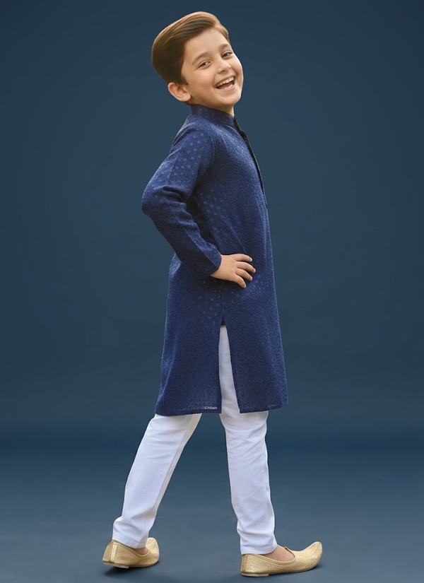 Navy Blue kids kurta – front view | Gleemium Fashion Australia