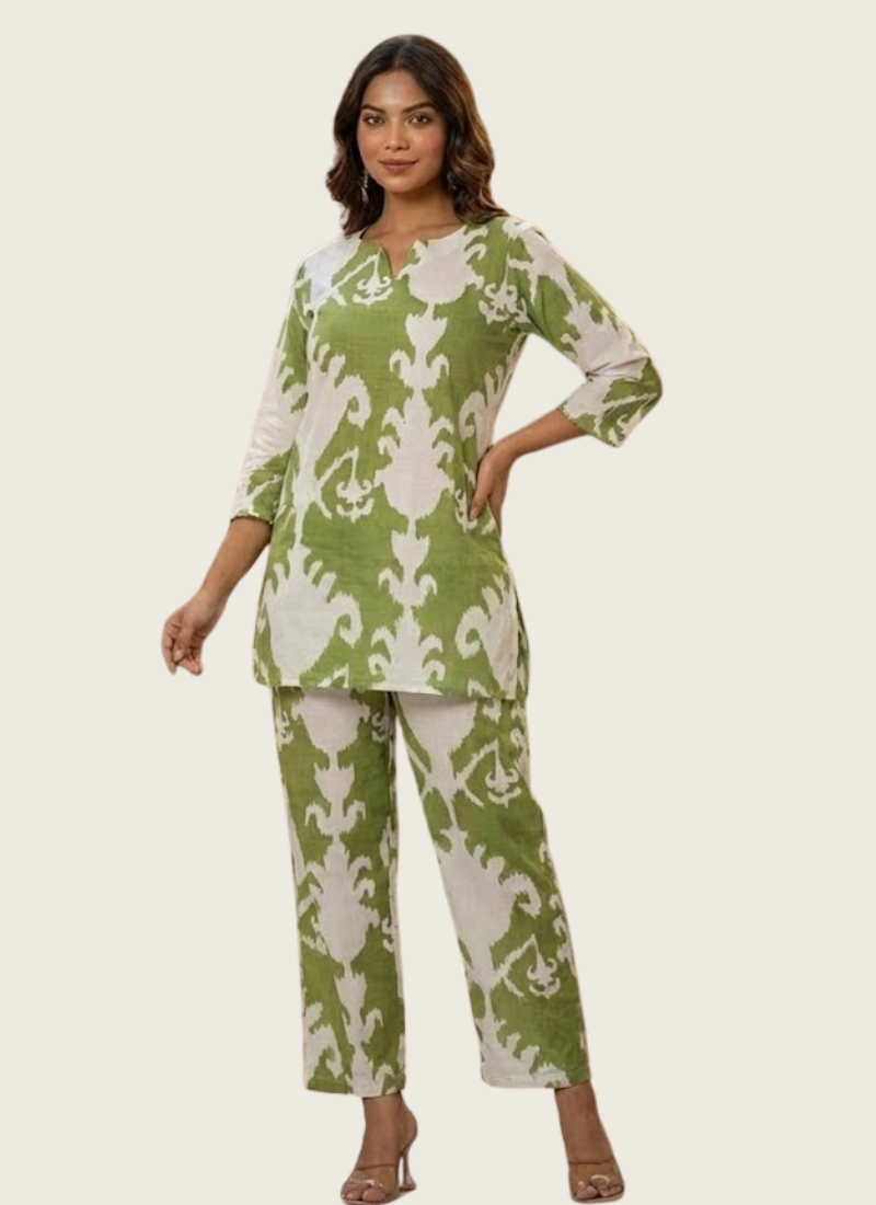 Women’s Green Printed Salwar Kamiz Co-Ord Set