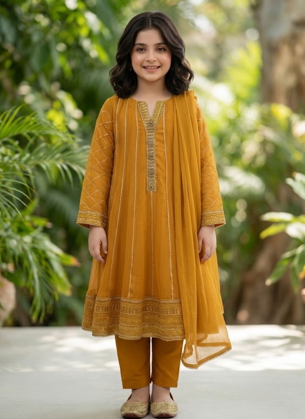 Girl’s Chiffon Frock Set – Embroidery & Stitch Work Australia