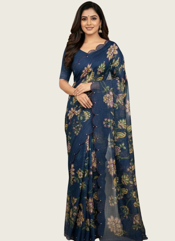 Soft Cotton Indian Saree with Digital Print & Khatli Work Border Australia