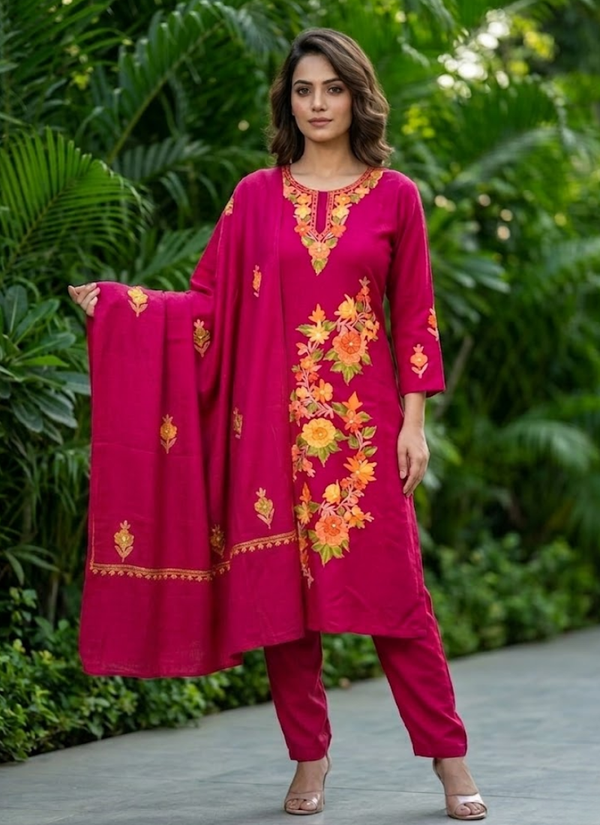 Burgundy Pashmina Suit – Thread Embroidery Australia