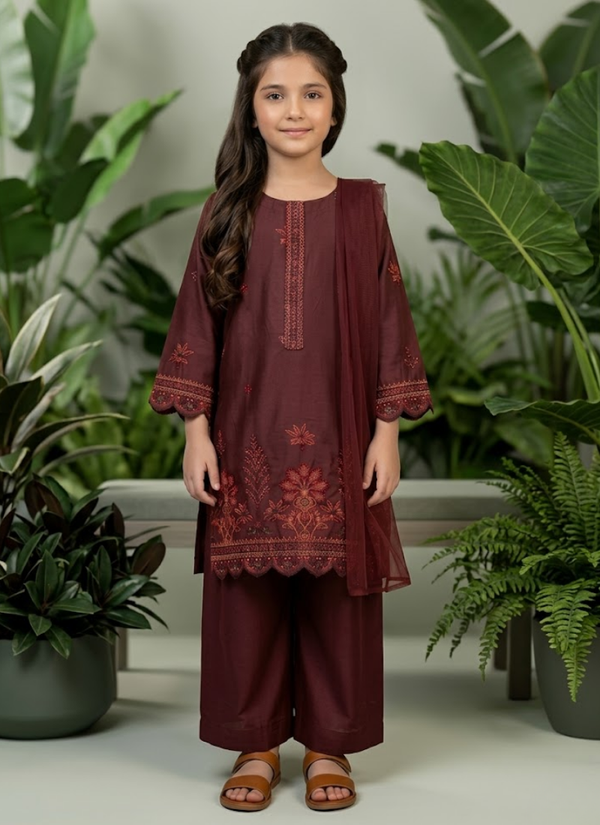 Girl’s 3‑Piece Embroidered Chiffon Midi Shirt Set Australia