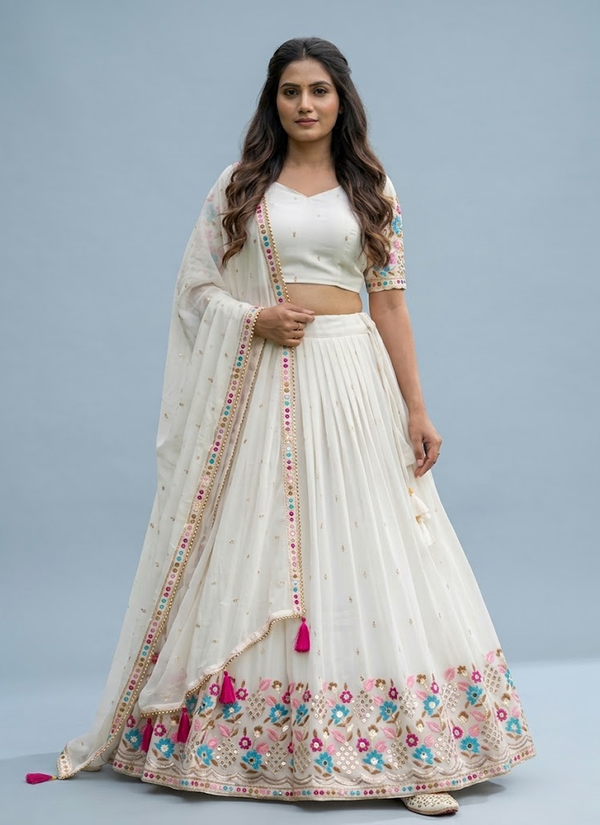 Classical Off‑White Embroidery Lehenga – Blouse & Dupatta Set, Indian Festive Wear lehenga in Australia
