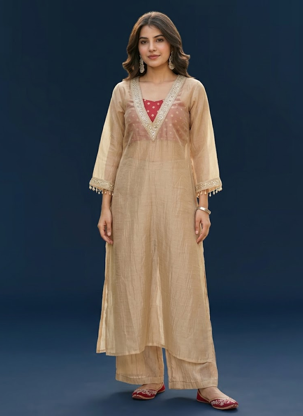 Designer Golden Tissue Salsa Kurta Set, Indian Women's Fashion Australia