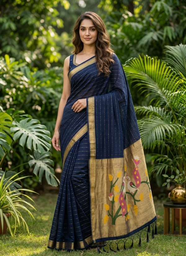 Cotton Paithani Saree – Zari Buttis & Pallu with Blouse, engagement party sarees Australia
