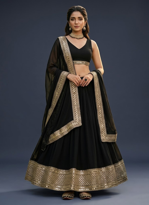 Georgette Lehenga Set – Zari & Sequins Embroidery with Blouse & Dupatta