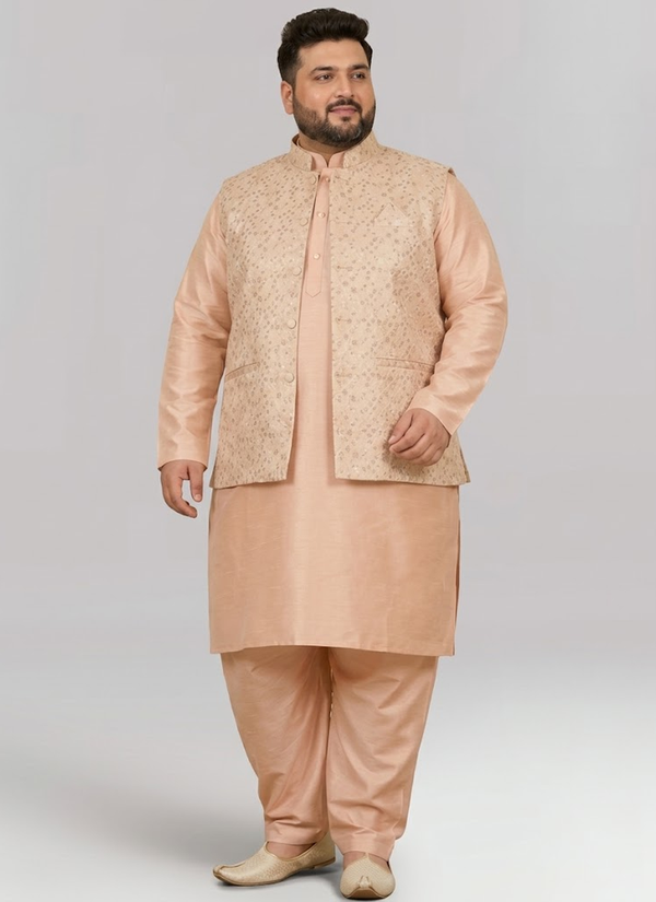 Men's Big Size Silk Kurta Pyjama with Jacquard Koti | Designer Indian Men's Wear Australia
