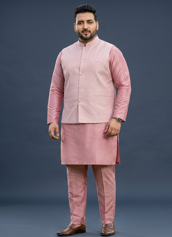 Jacquard Koti Silk Kurta Polo Pant Set For Men