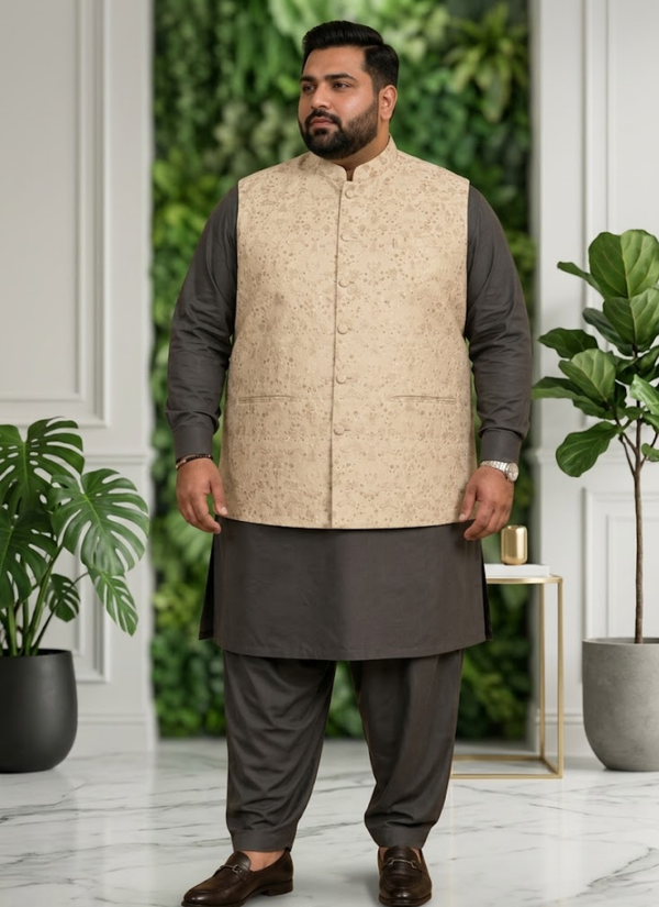 Men's Big Size Silk Kurta Pyjama with Jacquard Koti | Indian Cultural Wear Online Australia